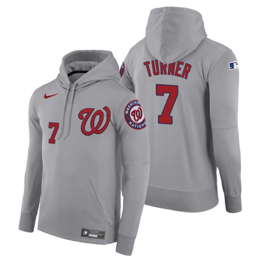 Men Washington Nationals 7 Turner gray road hoodie 2021 MLB Nike Jerseys